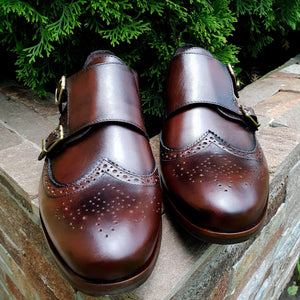 Pantofi barbatesti din piele - Double Monk - Maro Ciocolata