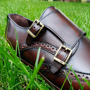 Pantofi barbatesti din piele - Double Monk - Maro Ciocolata