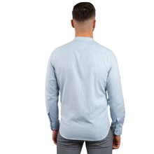 Cămașă bărbătească din bumbac cu aspect de in - Basil - Slim Fit - Bleu