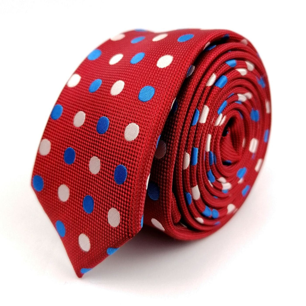 Cravata Grazie Filipeti - Rosu cu buline bleu, bleumarin si albe