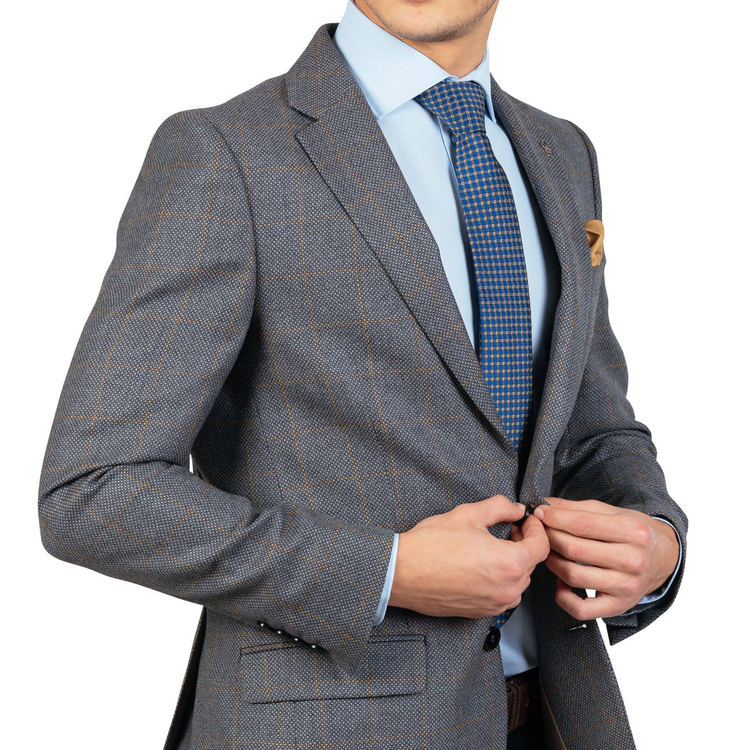 Sacou Confex - Slim-Fit - Gri cu carouri galbene