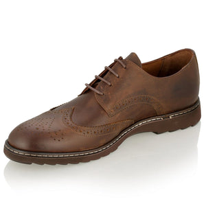 Pantofi barbatesti din piele -  Ortopedic Brogue - Maro Vintage Inchis