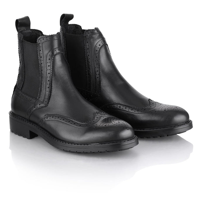 Ghete piele naturală - Brogue Boot - Negru