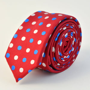 Cravata Ares -Roșie cu buline bleu și albe