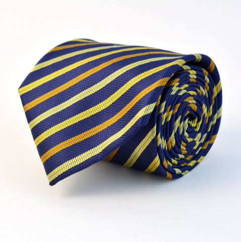 Cravata Ares -Bleumarin cu dungi galbene și portocalii