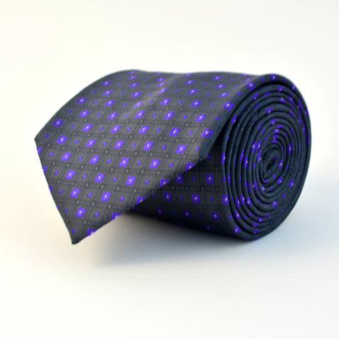 Cravata Ares - Gri închis cu imprimeuri mov