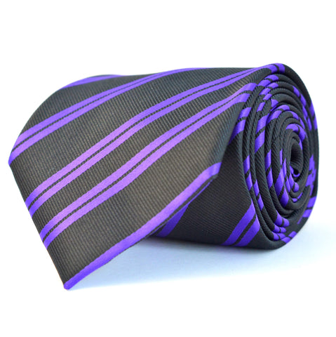 Cravata Ares - Neagră cu dungi mov