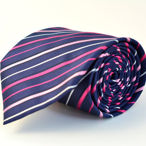 Cravata Ares - Bleumarin cu dungi albe și roz