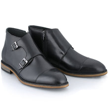 Ghete piele naturală - Double Monk - Negru