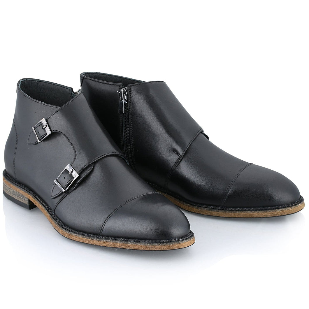 Ghete piele naturală - Double Monk - Negru