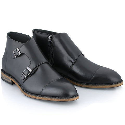 Ghete piele naturală - Double Monk - Negru