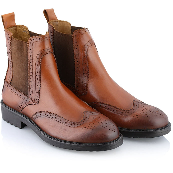 Ghete piele naturală - Brogue Boot - Maro Cognac