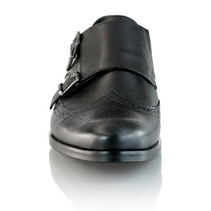 Pantofi barbatesti din piele - Double Monk - Negru