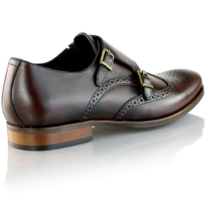 Pantofi barbatesti din piele - Double Monk - Maro Ciocolata