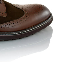 Pantofi barbatesti din piele -  Ortopedic Brogue - Maro Velour