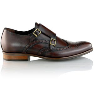 Pantofi barbatesti din piele - Double Monk - Maro Ciocolata