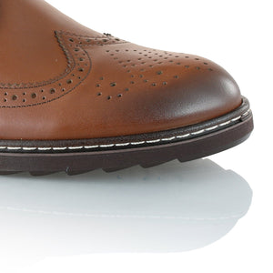 Pantofi barbatesti din piele -  Ortopedic Brogue - Maro Cognac