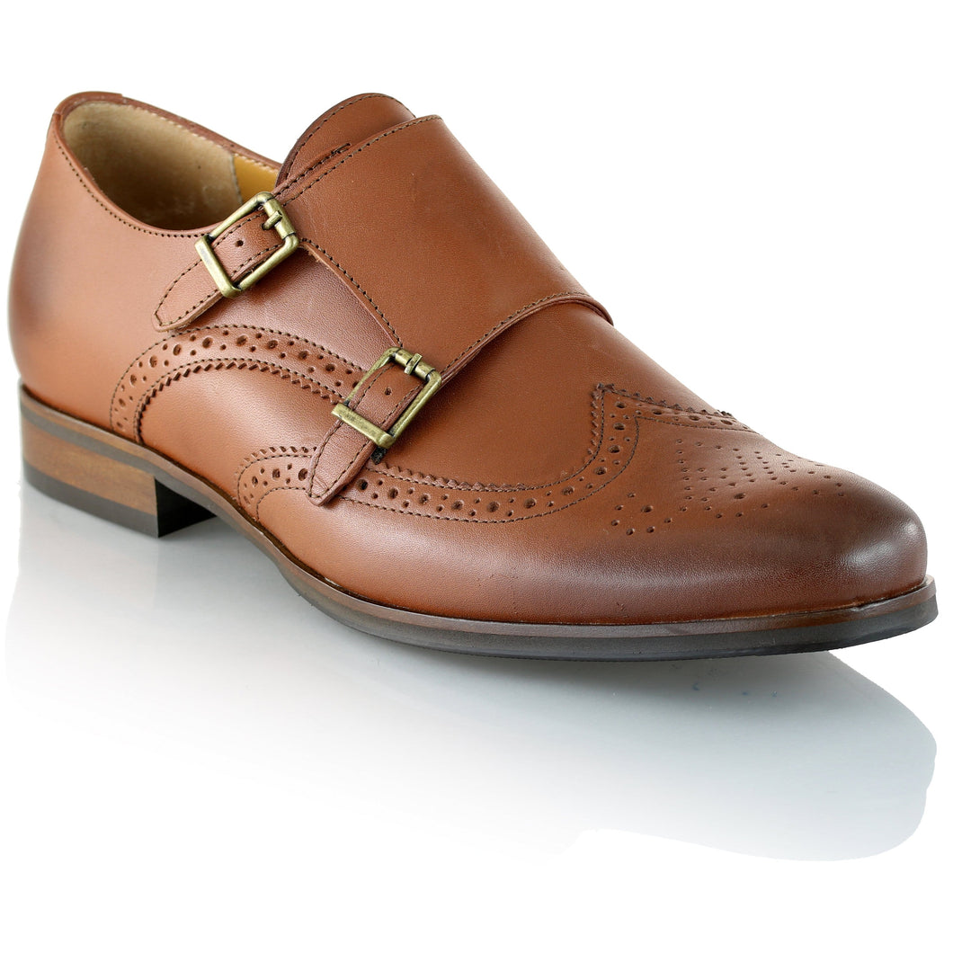 Pantofi barbatesti din piele - Double Monk - Maro Cognac