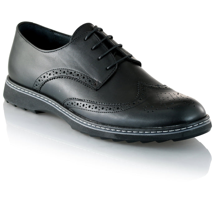 Pantofi barbatesti din piele -  Ortopedic Brogue - Negru