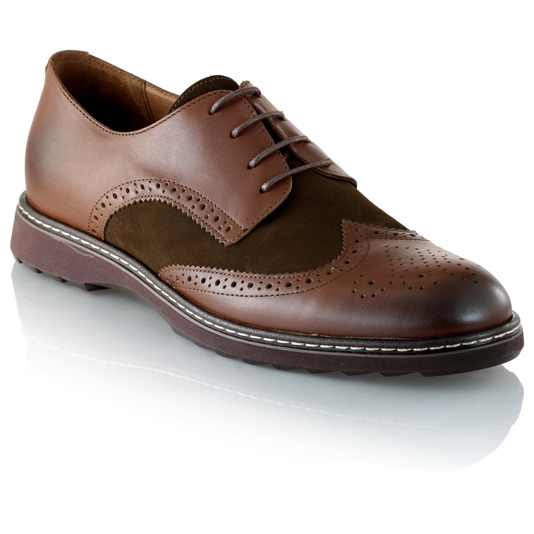 Pantofi barbatesti din piele -  Ortopedic Brogue - Maro Velour