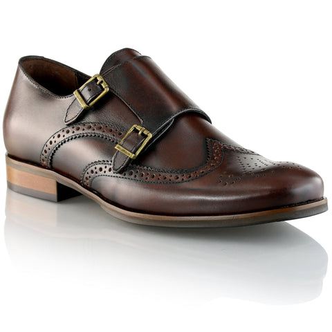 Pantofi barbatesti din piele - Double Monk - Maro Ciocolata