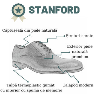 Pantofi bărbătești din piele - Stanford - Maro Cognac